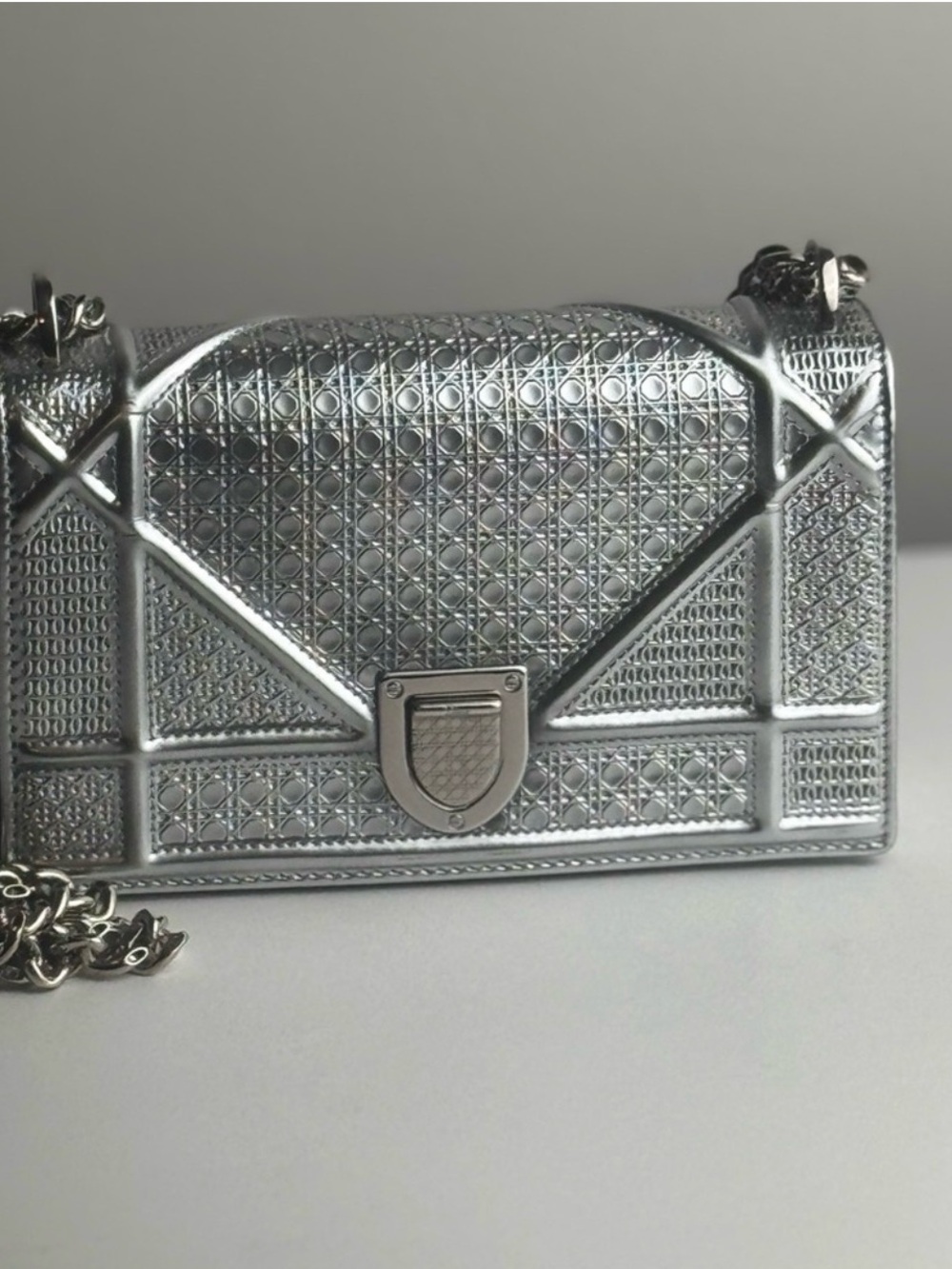 Christian Dior Diorama Cannage Patent Bag~Silver